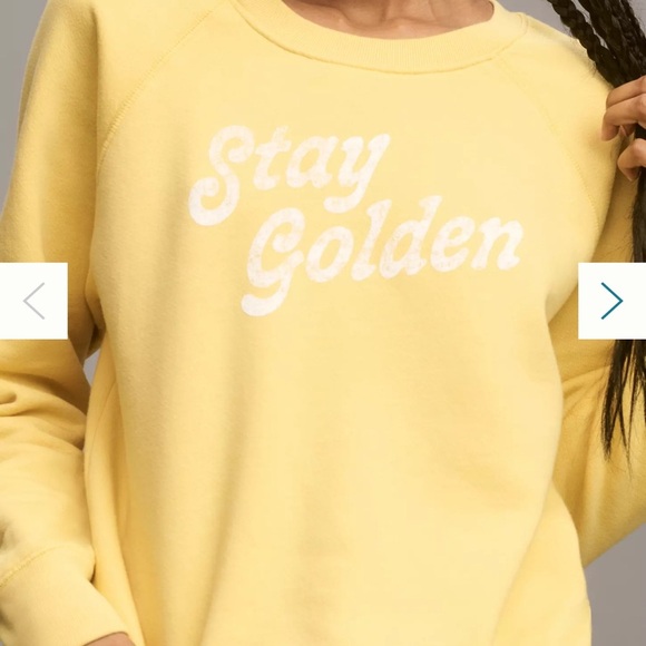 New -Anthropologie Yellow Graphic by Sundry "Stay Golden" Crewneck Sweatshirt - Picture 4 of 6